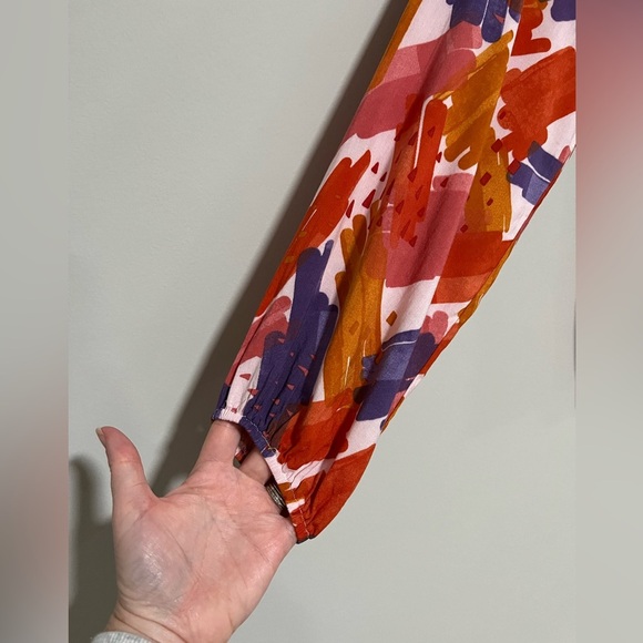 Emily Wonder Abstract Multicolor Long Sleeve Popover Top Size Medium - Picture 3 of 9